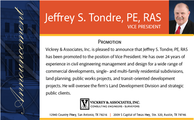 VICKREY promotes Jeff Tondre to Vice President.