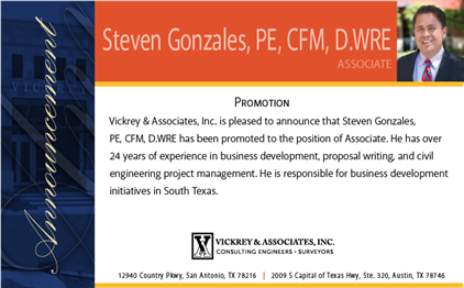 VICKREY promotes Steven Gonzales to Associate.