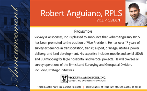 VICKREY promotes Robert Anguiano to Vice President. 